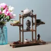 Dekorativa figurer Antik hyllor Trähantverk Duobao Pavilion Crafts Display Stand Study Tea Table Decoration Solid Wood