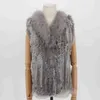 Pur FAUX 2021 Moda Real Rabbit Vest De mangas de malha sofisticadas com casaco natural de raccoon T2221102