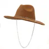 Large Jazz Top Hat Fedora Hats Fedoras Wide Brim Cap with Long Chain Women Men Trilby Women's Men's Caps Autumn Winter