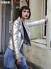 Women's Leather Jacket 2023 Spring Silver Women Washed PU Rivets With Belt Bomber Motorcycle Biker Coa