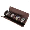 Watch Boxes Roll 4 Slots Leather Case Cylindrical Convenient Travel Box Organizer Free Engraving Logo Or Name Gift