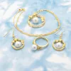 Halskette Ohrringe Set Temperament Weiße Perle Muschel Blume Ohrring Ring Sets Eleganter Brautschmuck Brautjungfern Zubehör