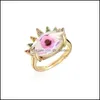 Cluster Rings Cluster Rings Colorf Eye Zircon Ring For Girl Women Regolabile impilabile in oro placcato Finger Trendy Party Jewelrycluste Dhhsa