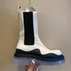 Beyaz kadın kristal botlar kalın topuk kadınlar tıknaz bot düz renkli kadın tasarımcı Chelsea boot