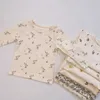 Conjunto de roupas infantis para bebês, meninos e meninas, 1-5t, conjunto de pijama de algodão estampado, manga comprida, calça, roupa de dormir macia, conjunto de roupa infantil