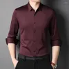 Herrkl￤nningskjortor Rhinestone toppkvalitet 2023 Spring Autumn Men's Ice Silk No Trace Casual Button Up Slim Fit