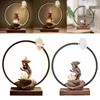 Fragrance Lamps Backflow Incense Burner Waterfall Lotus Holder LED Light Ceramic USB Lighting Home Furnishings Yoga Room Decors