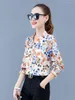 Kvinnors blusar 4xl Spring Autumn Shirts Lady Fashion Long Sleeve Bow Tie Flower Printing Elegant Blusas Tops G2445