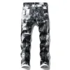 Heren herenjeans slim fit zwart bedrukte witte jeans Mode rokerige grijze stretchbroek T221102