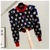 Pull col rond femme bouffée manches longues amour coeur jacquard strass luxe pull cardigan manteau