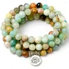 Strand 8MM Pierre Naturelle Amazonite Mala Bracelet Lotus Pendentif Bracelets Hommes Femmes Unisexe 108 Perles De Prière Collier Yoga Guérison