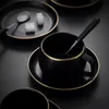 Cups Saucers Black Matt Ceramic Luxury Coffee 4pcs Set With Saucer Milk Tea Business Nordic Afternoon Wedding Gift