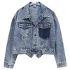 Vestes Femmes 2022 Automne Mode Femmes Denim Crop Veste Assorties Poches À Manches Longues Lâche Bouton Revers Loisirs Tout Match Manteau