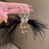 S3295 Fashion Jewelry S925 Silver Needle Dangle Earrings For Women Flamingo Feather Rhinestone Niche Design Stud Earrings