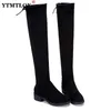 Boots Size 35-41 Winter Over The Knee Women Stretch Fabric Thigh Sexy Woman Flat Shoes Long Bota Feminina High Heels 221102