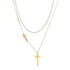 Halsband Titan Edelstahl Goldsilber Farbe Kreuz Hoker Multiayer Halskette Für Frau Koreanische Mode Schmuck Gothic Mädchen