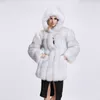 Kadınlar kürk sahte fanpuguizhen yüksek kaliteli ry kırpılmış palto ve ceketler, kapüşonlu kış ceketli kadın kabarık üst kat T221102