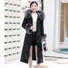 Damesleer M-7xl Dames schapen Down Jacket Winter 2022 Fashion Echte kraag en manchet met manchet Slim Long Sheepskin Coat