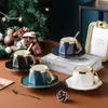 Cups Saucers Geometry Ceramics Coffee And Saucer Set With Spoon Gold Handle British Afternoon Tea Milk Rim Juice Water Drink Mug