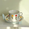 Xícaras pires de estilo coreano tulipa pires de café caneca de cerâmica porcelana Conjunto de chá de porcelana de prato de prato de prato de prato de festas de festas