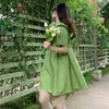 Casual Dresses 2022 Summer Green Dress Female Lotus Leaf Temperament V-neck Waist Short Women