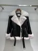 Women's Fur Real Lady Shearling Leather High End Quality Women Double Faced Jacket Thicken Warn Coat