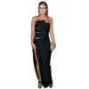 Carmen Electra Black Evening Dresses Cut-Out Side Split Sexy Sheath Prom Party Gowns Buttons Ruched Strapless Special Occasion Robe De Soriee Floor Length 2023