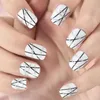 False Nails Round Short Glitter Lines Design Fake Art Press On With Full Cover Manicure Salon At Home Daily Wear Light