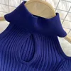 Casual Dresses Strapless Hollow Out Knitted Autumn Winter Women Bodycon Sweater Dress Female Long Sleeve Sheath Vestidos