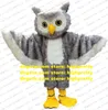 Costume da mascotte di gufo di pelliccia lunga grigia Costume da personaggio dei cartoni animati per adulti Vestito per bambini Parco giochi Attività genitore-figlio zz8000