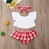 Zestawy odzieży urocze Born Girl Summer Ubrania 3PCS z ramion Topsplaid Short Dresshead Opaski 0-24m 221103