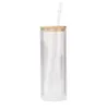 US-Lager 20OZ Tumblers Tassen Klare Sublimation doppelwandiges Glas Glitzer DIY Schneekugel leere Dose mit Bambusdeckeln Biersaft Gläser Tasse Großhandel
