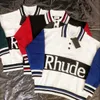 Men's Sweaters Trendy Brand Rhude Jacquard Letter Contrast Collar Button Polo Sweater Loose Knit Coat W221103