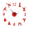 Horloges murales Creative Yoga Acrylique Miroir Autocollants Horloge 3D avec mouvement silencieux Montres de mode DIY Salon Décor