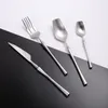 Dinnerware Sets Matte Cutlery Set Stainless Steel Knives Spoons Forks Utensils Silver Kitchen Tableware Western Dropshopping