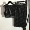 Shiny Sequin Vest T Shirts Skirts Sets For Women Designer Lette Webbing High Waist Dress Fashion Sexy Ladies Tanks Party Nightclub