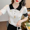 Kvinnors tr￶jor Kvinnors tr￶ja Korean Fashion Pullover Sticked Summer Knit Short Sleeve Clothing White 2022 Wholesale Women Clothe