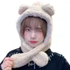 Berets Kids Warm Plush Cap Winter Cartoon Bear Hat With Elastic Design Hoodie Neck Warmer For Indoor Outdoor