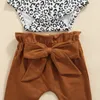 Kläder set Citgeett Autumn Infant Baby Girls Fall Outfits Långärmad Leopard Ruffle Romper Bow Tie Pants pannband Springkläder Set 221103