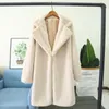 Chaqueta de invierno de imitación amarilla de piel para mujer, abrigo holgado con cuello vuelto, abrigo cálido de talla grande a la moda, abrigos de longitud media 3XL 4XL