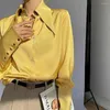 Blusas para mujeres Fall Fashion Fashion Satin Shishs Vintage Color s￳lido para mujeres Munas largas