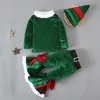 Kläduppsättningar Småbarn Girls Xmas Costume For Year Kids Clothes Set Tops Belt Pants Hat Baby Christmas Outfit 221103