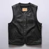 Gilet da uomo Gilet in vera pelle di vacchetta casual giapponese vintage da uomo Gilet nero da motociclista da motociclista autentico