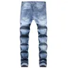 Pantalons pour hommes européens et américains trou de tache tube droit mode sport loisirs sol blanc élastique jean bleu pour hommes