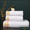 Handtuch bestickt Kaiserkrone Baumwolle weiß El Handtuch Set Gesichtshandtücher Bad für Adts Waschlappen absorbierende Hand Drop Lieferung 2022 Ho Dhxsu
