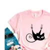 Cat Climb Halloween Print T Roomts Женщины футболки повседневная смешная рубашка для леди Юн