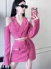 Vestidos de trabalho Moda coreana OL Duas peças set mulheres blazer casaco de blazer top bodycon skiot skiot snaia outono sexy 2 conjuntos de roupas