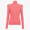 Women's Sweaters Coral Red Black Turtleneck Pullover Sweater For Women Spring Fashion Shoulder With Gold Lion Button