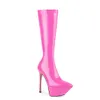 2022 new style lady women Knee Boots patent sheepskin leather Fashion high heels pointed pillage toe Knight booties Casual party Dress shoes platform zip siz 34-45