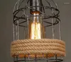 Lampes suspendues Loft Vintage lumières rurales corde bambou fer cage tricoté à la main luminaires restaurant salle à manger
